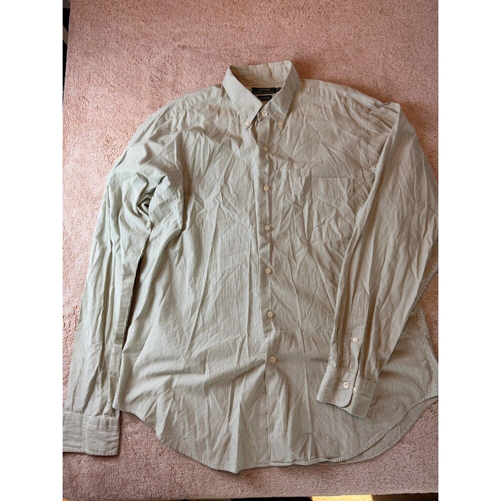 Ralph Lauren Men’s Large 16 1/2  36/37 Button Down Green Stripes